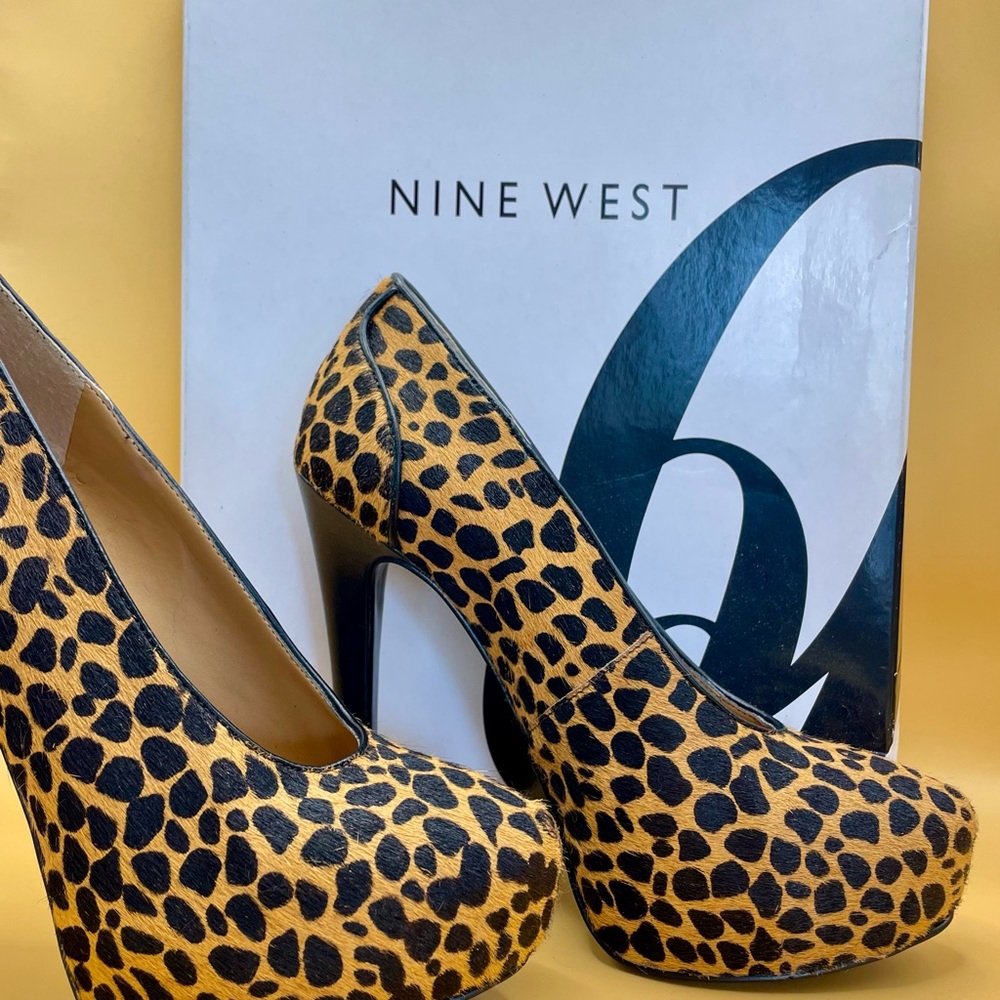Nine West Aldusa Cheetah Print Hidden Platform Sky High Stiletto Pumps 5M NWB - Picture 5 of 14